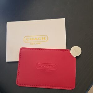 Coach Stainless Mirror With Red Leather Card Sleeve